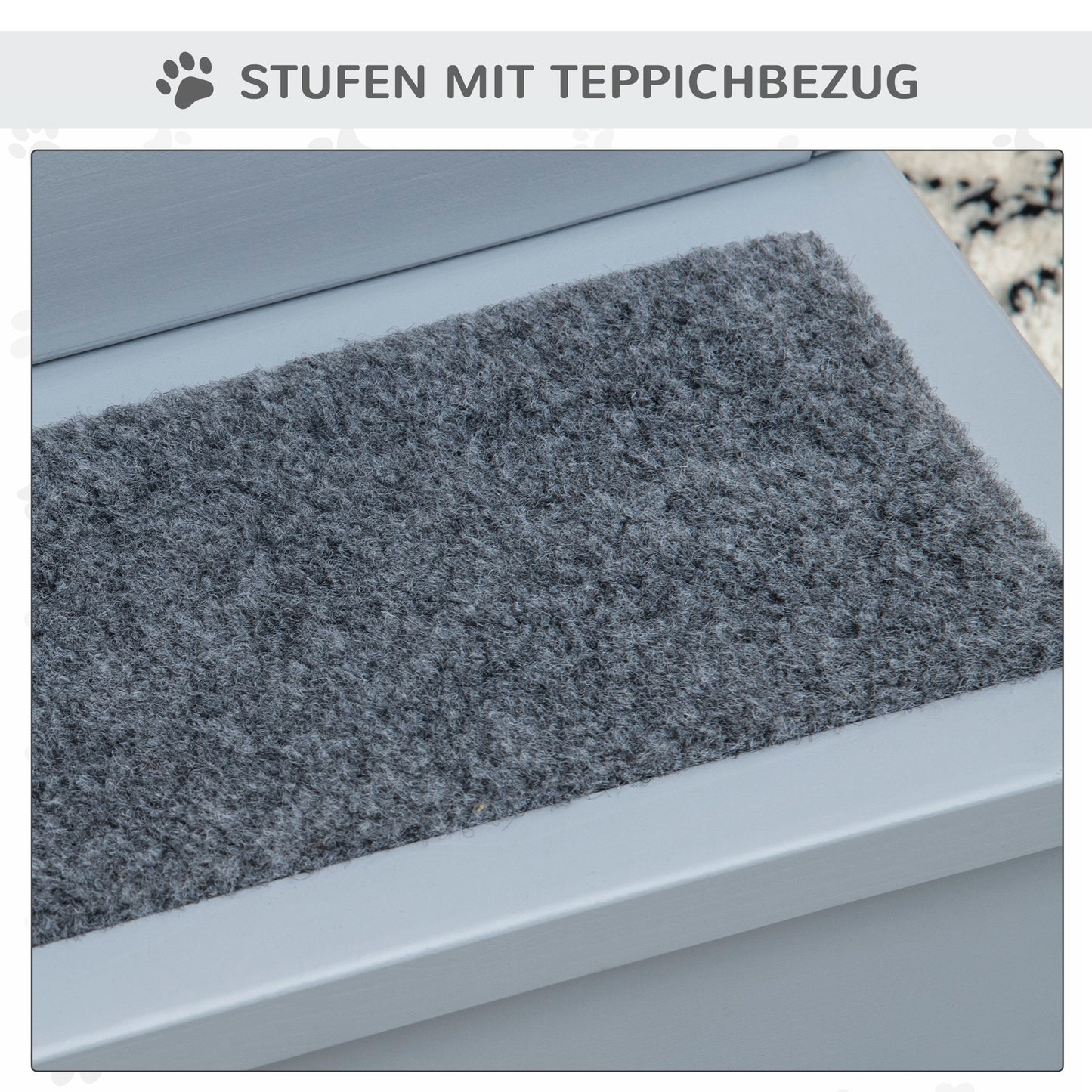 Sicherer Tritt aus Holz: Deine Hundetreppe mit Stauraum (3 Stufen, Grau)