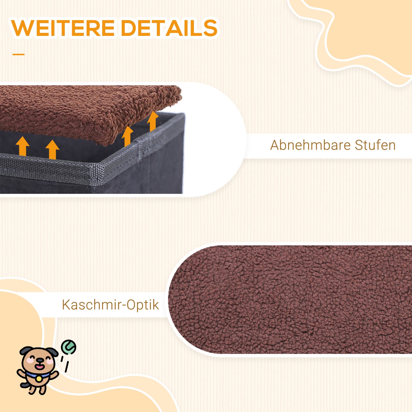 Leichter Aufstieg, faltbar verstaut: Deine Hundetreppe mit Stauraum (3 Stufen, Schwarz)