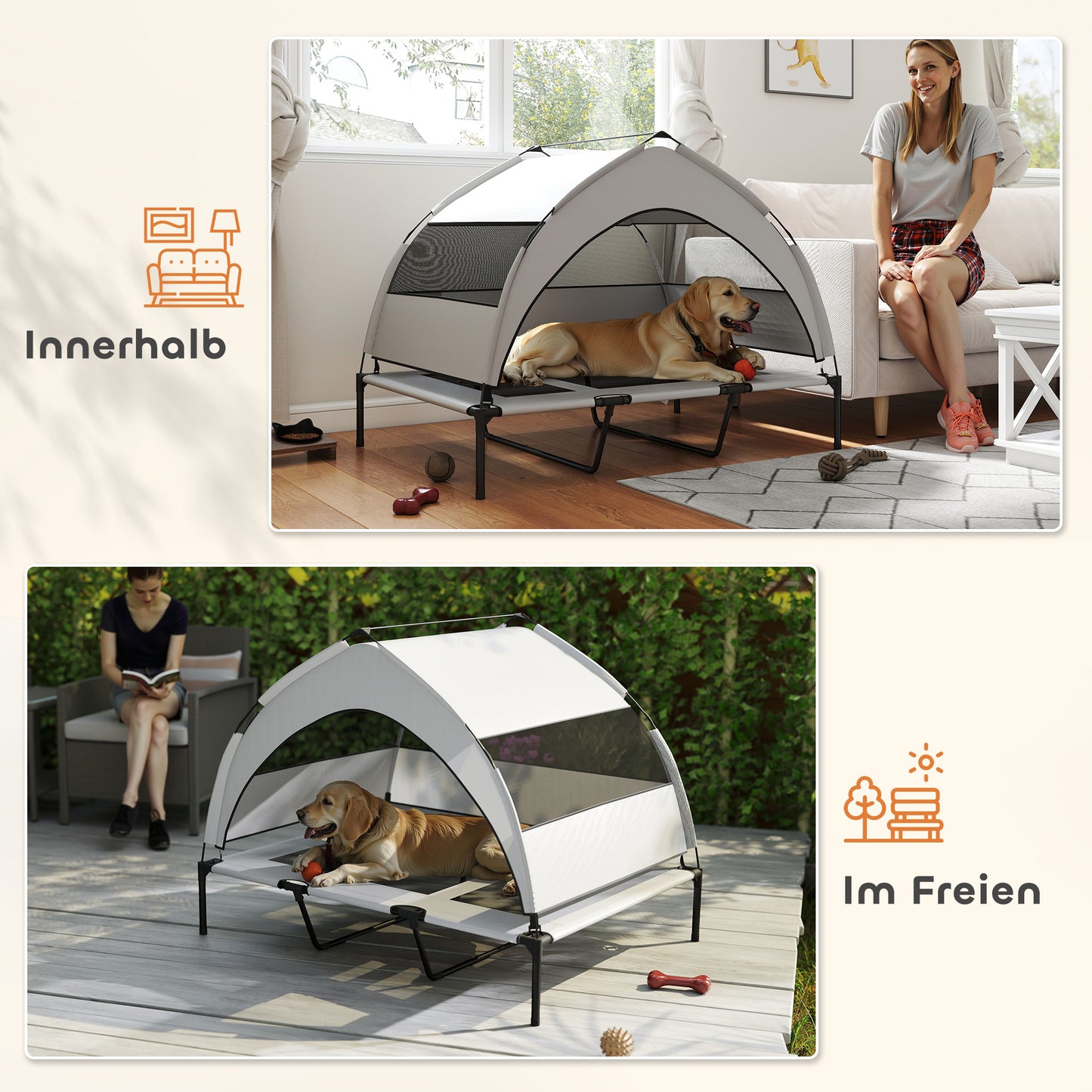 Kühler Schatten für die Großen: Deine erhöhte Outdoor-Hundeliege mit Sonnendach (XXL)