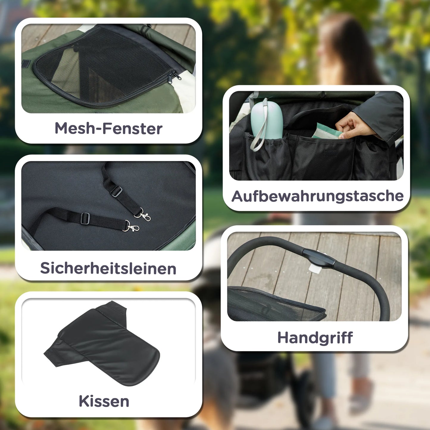 Hundebuggy für große Hunde bis 30 kg, faltbar (Dunkelgrün)