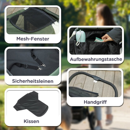 Hundebuggy für große Hunde bis 30 kg, faltbar (Dunkelgrün)