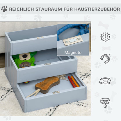 Sicherer Tritt aus Holz: Deine Hundetreppe mit Stauraum (3 Stufen, Grau)