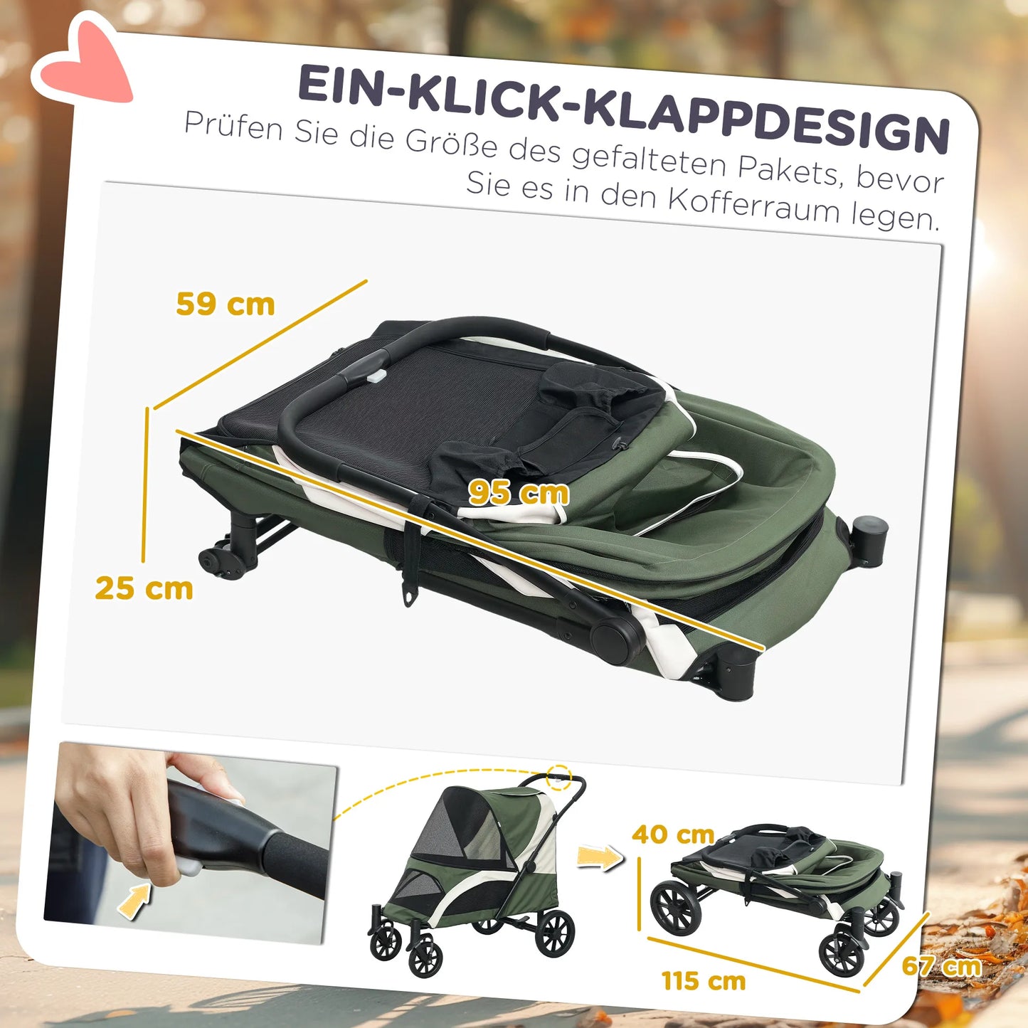 Hundebuggy für große Hunde bis 30 kg, faltbar (Dunkelgrün)