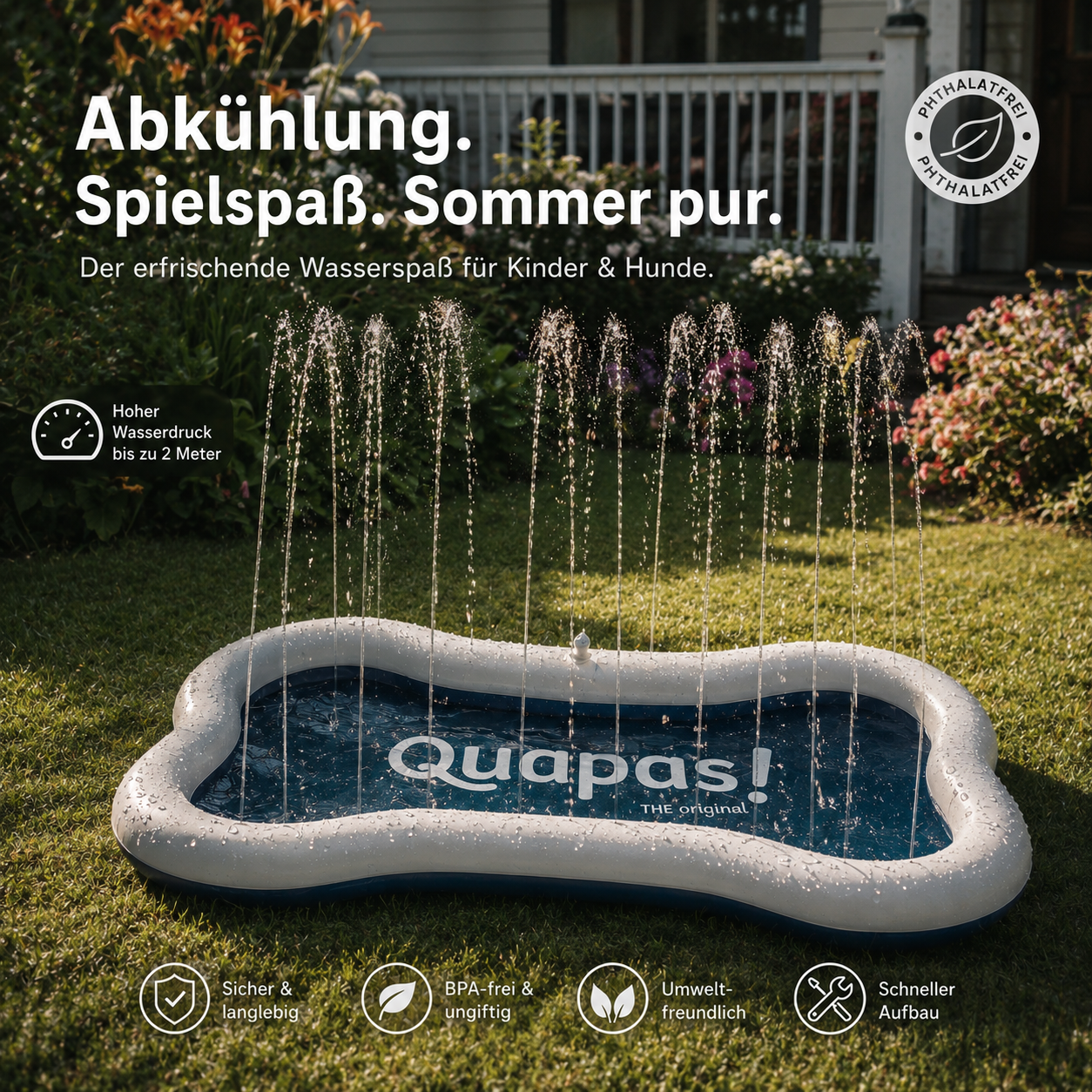 Wassersprinkler-Matte für Hunde, Gartenschlauch (140 cm)