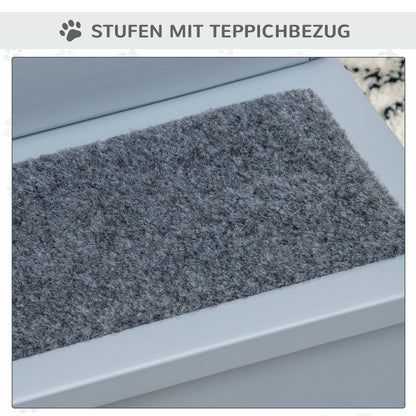 Sicherer Tritt aus Holz: Deine Hundetreppe mit Stauraum (3 Stufen, Grau)
